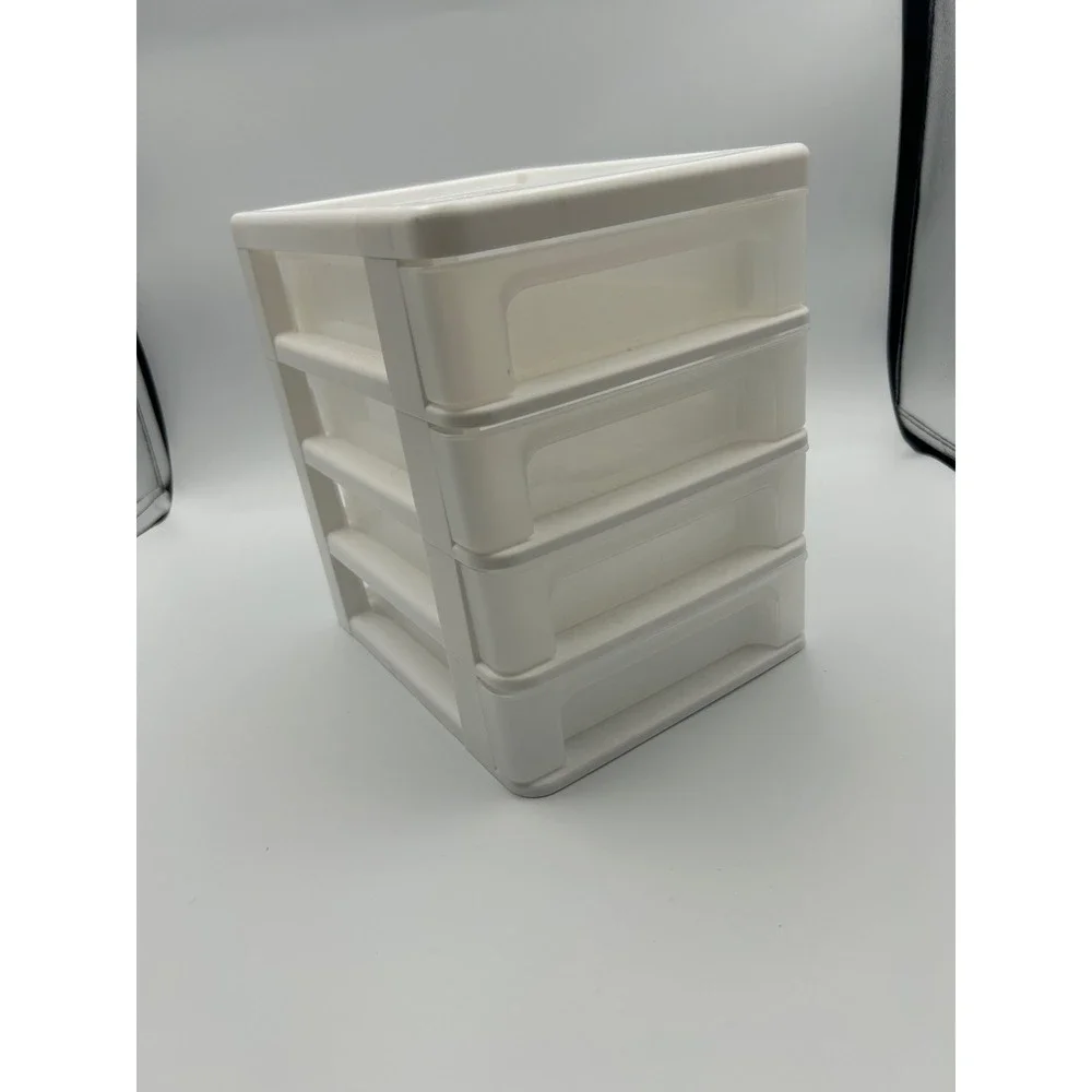 IRIS 4 Drawer Desktop Storage Organizer White Clear Plastic CDD-XS4